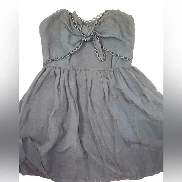 JUDITH MARCH TIE FRONT STRAPLESS A LINE PLEATED ZIP UP MINI DRESS IN BLSCK M - Picture 9 of 16